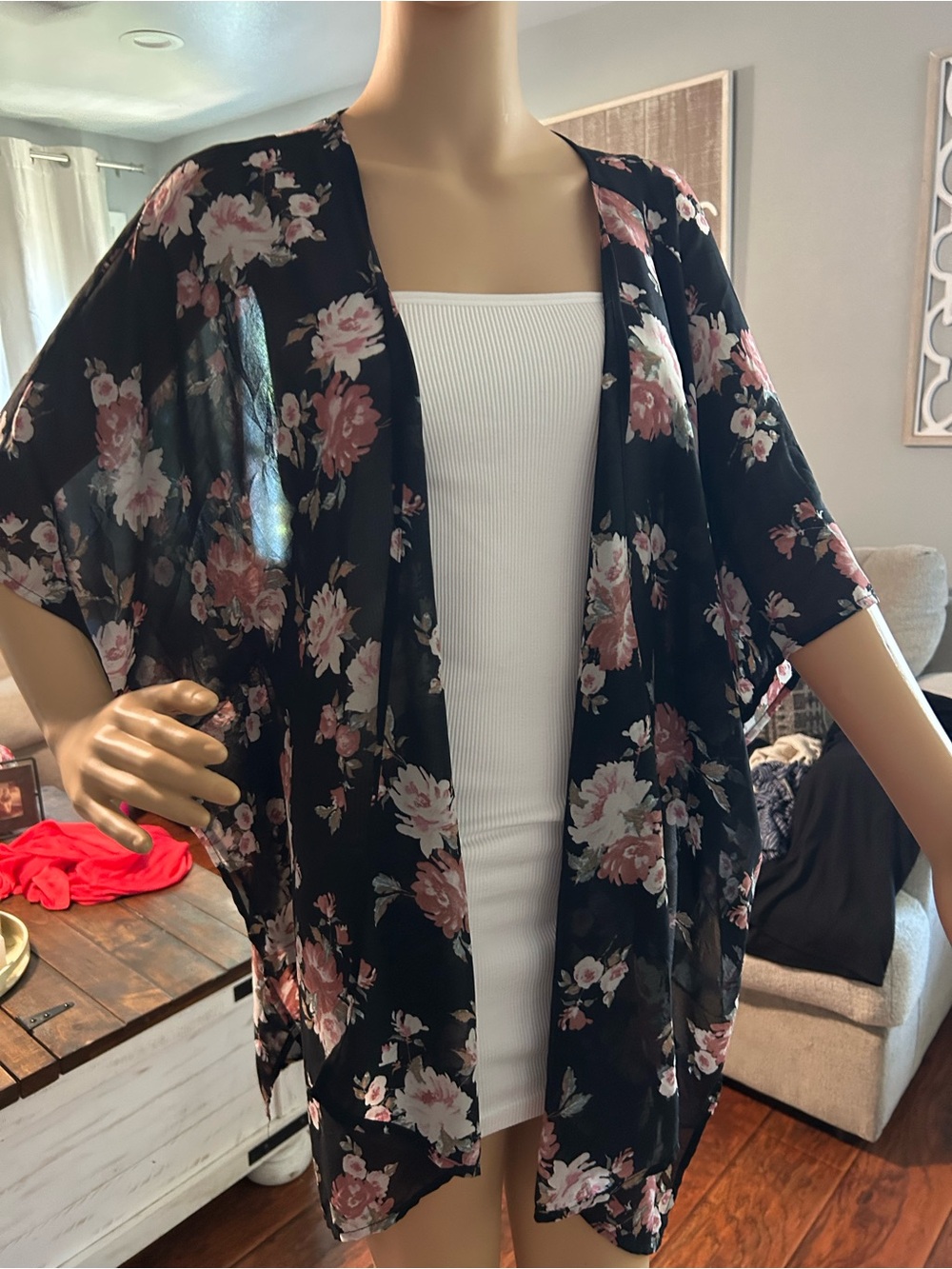 Torrid size Black Floral Kimono Jacket - Lightweight Open Front